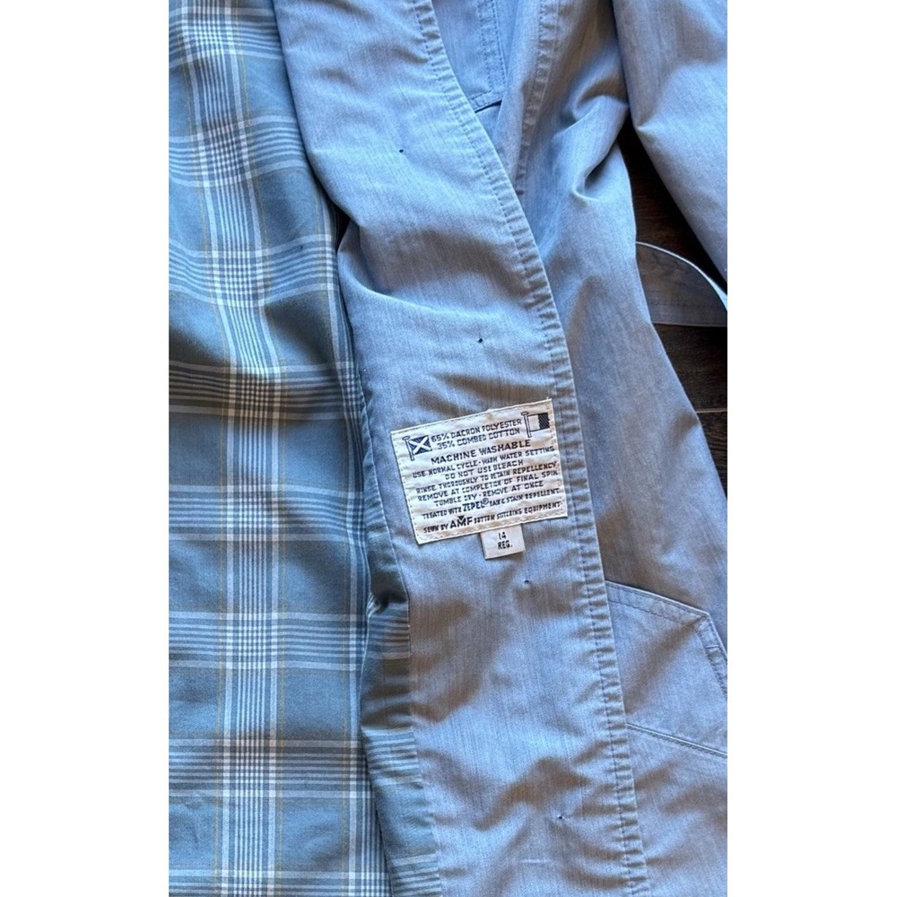 Vintage 90s Misty Harbor USA MADE Trench Coat Powder Blue Belted Plaid Lined  14 - Picture 6 of 6